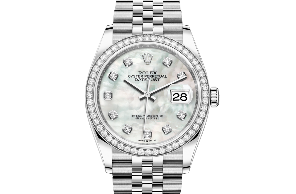 Rolex Datejust de Oyster, 36 mm, acero Oystersteel, oro blanco y diamantes, m126284rbr-0011 - Frente