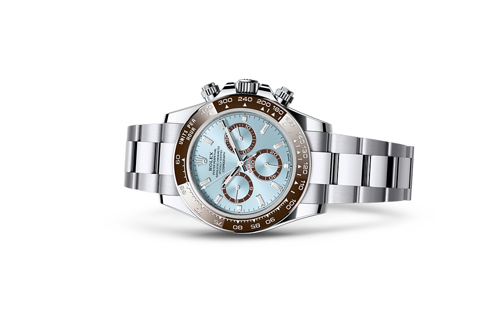 Rolex Cosmograph Daytona de Oyster, 40 mm, platino, m126506-0002 - Frente acostado