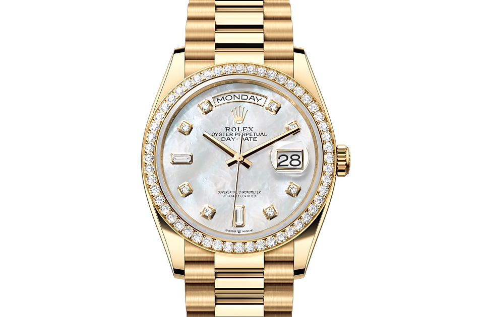 Rolex Day-Date de Oyster, 36 mm, oro amarillo y diamantes, m128348rbr-0017 - Frente