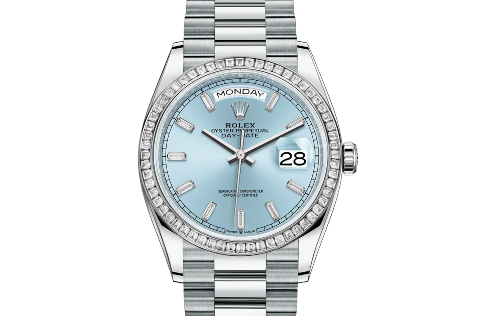 Rolex Day-Date de Oyster, 36 mm, platino y diamantes, m128396tbr-0003 - Frente